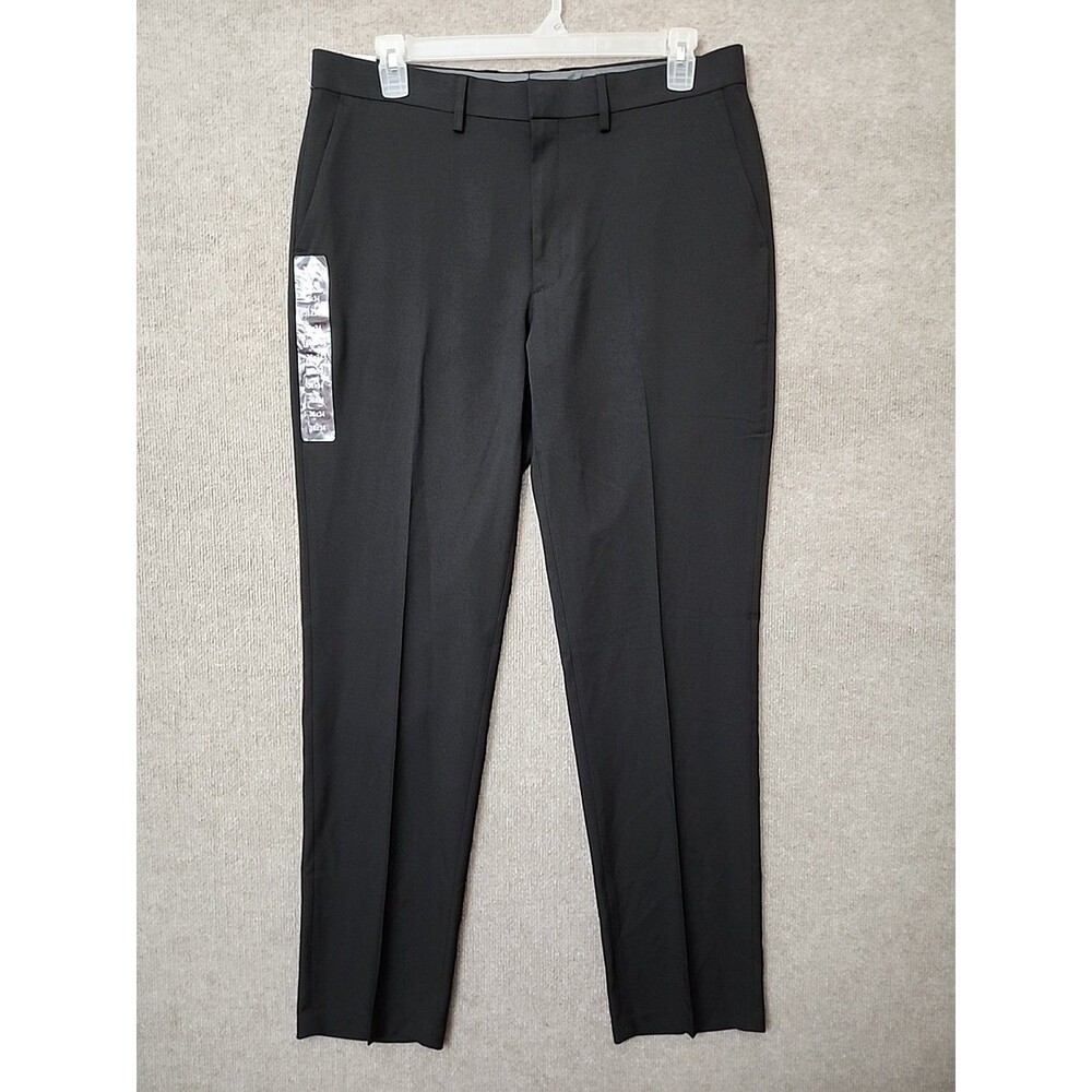 Haggar Performance Flex Straight Fit Dress Pants Mens 36x34 Black Stretch NEW